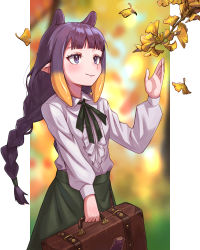 Rule 34 | 1girl, absurdres, blouse, braid, briefcase, ginkgo tree, green skirt, highres, holding, holding briefcase, hololive, hololive english, kiwwwwwi, mole, mole under eye, ninomae ina&#039;nis, pointy ears, shirt, skirt, smile, tentacle hair, virtual youtuber, white shirt