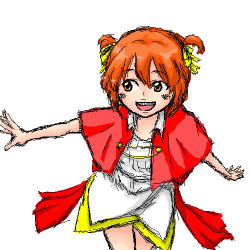 Rule 34 | 1girl, arc, arc the lad, arc the lad ii, child, choko (arc the lad), dress, flat chest, lowres, red hair, ribbon, short twintails, skirt, solo, twintails, white background, yellow ribbon