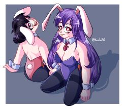 Rule 34 | animal ears, bow, bowtie, carrot, carrot necklace, floppy ears, highres, inaba tewi, jewelry, karebu52, leotard, light purple hair, long hair, necklace, necktie, pantyhose, playboy bunny, purple hair, rabbit ears, rabbit girl, rabbit tail, red eyes, red necktie, reisen udongein inaba, strapless, strapless leotard, tail, touhou