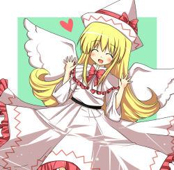 Rule 34 | 1girl, ayase miko, blonde hair, feathered wings, female focus, hat, lily white, long hair, smile, solo, touhou, wings