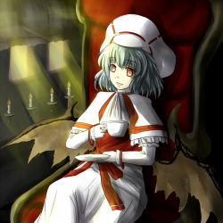 Rule 34 | 1girl, ao-shiba, bat wings, blue hair, capelet, cup, hat, red eyes, remilia scarlet, sitting, solo, teacup, touhou, wings