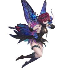 Rule 34 | 1girl, bare shoulders, blue eyes, boots, breasts, butterfly wings, center opening, circlet, cleavage, covered navel, facial mark, fairy wings, female focus, fire emblem, fire emblem heroes, flower, full body, hair flower, hair ornament, hair over one eye, highres, insect wings, leaf, long hair, nintendo, official art, pink hair, rose, sideboob, solo, thorns, transparent background, triandra (fire emblem), wings, yoshiku (oden-usagi)
