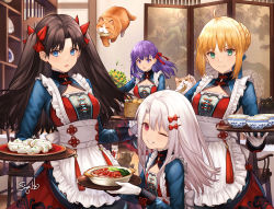 Rule 34 | 4girls, absurdres, artoria pendragon (all), artoria pendragon (fate), blush, braid, breasts, fate/stay night, fate (series), french braid, hair bun, highres, illyasviel von einzbern, large breasts, long hair, long sleeves, looking at viewer, matou sakura, multiple girls, saber (fate), single hair bun, siya ho, small breasts, smile, tohsaka rin