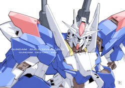 Rule 34 | blue eyes, character name, commentary request, copyright name, english text, gn drive, gundam, gundam build diver rize, gundam build divers, gundam build divers re:rise, gundam destiny sky, looking at viewer, mecha, no humans, official art, robot, upper body, white background, yanase takayuki