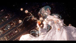 Rule 34 | aqua eyes, branch, breasts, butterfly hair ornament, cangqiong, chinese commentary, cleavage, collarbone, commentary request, dlgeria, dress, eyelashes, food, frilled dress, frilled sleeves, frills, fruit, grey hair, hair ornament, hair spread out, hand on own chest, heart (organ), highres, holding, holding food, holding fruit, juliet sleeves, letterboxed, lipstick, long dress, long hair, long sleeves, lying, makeup, on back, parted bangs, parted lips, ponytail, puffy sleeves, red lips, small breasts, stained glass, synthesizer v, watermark, white dress, white sleeves
