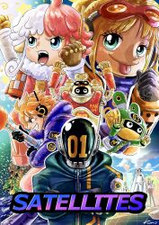 Rule 34 | 3girls, 6+boys, angry, artist name, black gloves, black jacket, blonde hair, blue eyes, brown gloves, character request, crossed arms, english text, freckles, gloves, goggles, goggles on head, green eyes, grin, headphones, helmet, highres, jacket, kaku (one piece), kumo d7, multicolored hair, multiple boys, multiple girls, numbered, one piece, open mouth, purple jacket, red hair, rob lucci, robot, sidelocks, smile, star (symbol), stussy (one piece), tongue, tongue out, two-tone hair, vegapunk atlas, vegapunk edison, vegapunk lilith, vegapunk pythagoras, vegapunk shaka, vegapunk york, white hair, winding key