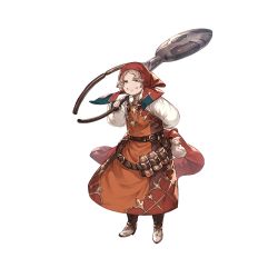 Rule 34 | 10s, 1girl, apron, bandana, belt, blue eyes, boots, brown hair, full body, granblue fantasy, jewelry, minaba hideo, necklace, official art, old, old woman, rosine (granblue fantasy), solo, transparent background