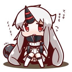 Rule 34 | 10s, 1girl, abyssal ship, floating fortress (kancolle), highres, horns, kantai collection, long hair, nuu (nu-nyu), red eyes, seaport princess, simple background, single horn, solo, white hair