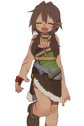 Rule 34 | 1girl, absurdres, brown hair, dark skin, dark-skinned female, fang, female focus, highres, jewelry, low twintails, necklace, ootorii bisetsu, open mouth, pointy ears, scar, shoes, solo, transparent background, twintails
