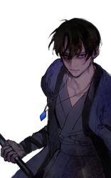 Rule 34 | 1boy, akatsuki no yona, bad id, bad twitter id, black hair, commentary request, hair between eyes, hak (akatsuki no yona), holding, holding weapon, jewelry, korean clothes, korean commentary, looking to the side, male focus, pendant, short hair, simple background, solo, weapon, white background, yona hyeon
