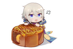 Rule 34 | 1boy, blue eyes, chibi, chinese clothes, csyday, fate/grand order, fate (series), food, food on face, grey hair, hair between eyes, male focus, mooncake, no mask, prince of lan ling (fate), solo