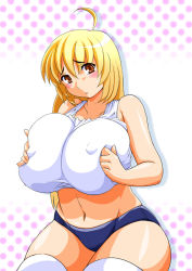Rule 34 | blonde hair, blush, breasts, breasts squeezed together, brown eyes, huge breasts, large breasts, norinori, plump