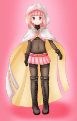 Rule 34 | 1girl, black gloves, boots, capelet, cloak, cross-laced footwear, female focus, full body, gloves, highres, lace-up boots, magia record: mahou shoujo madoka magica gaiden, mahou shoujo madoka magica, otenba rusas, pink eyes, pink hair, short hair, solo, tamaki iroha, thigh boots, thighhighs