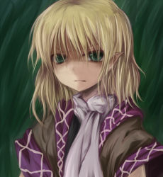 Rule 34 | 1girl, blonde hair, female focus, green eyes, mizuhashi parsee, pointy ears, scarf, shimo (depthbomb), solo, touhou, upper body