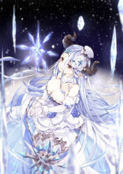 Rule 34 | 10s, 1girl, 218, :o, armor, bare shoulders, blue flower, blue rose, blurry, blush, breasts, cleavage, cross hair ornament, crystal, depth of field, detached sleeves, draph, dress, elbow gloves, eyebrows, eyelashes, floating hair, flower, from above, from side, fur trim, gem, gloves, granblue fantasy, hair between eyes, hair flower, hair ornament, hat, horns, ice, izmir, large breasts, light particles, long dress, long hair, looking at viewer, md5 mismatch, mole, mole under mouth, own hands together, pointy ears, resolution mismatch, rose, silver hair, solo, source smaller, very long hair, white dress, white gloves, white hat, wrist cuffs