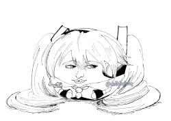 Rule 34 | 1girl, artist name, chibi, closed mouth, commentary, english commentary, full body, greyscale, hatsune miku, headset, highres, lips, long hair, looking to the side, monochrome, odakuram, realistic, sideways glance, simple background, solo, vocaloid, watermark, what, white background