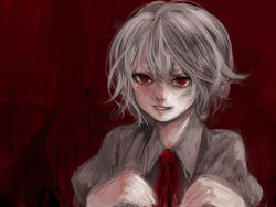 Rule 34 | 1girl, collared shirt, female focus, hands on own chest, minase (mmakina), mud, necktie, red eyes, red necktie, remilia scarlet, shaded face, shirt, short hair, silver hair, solo, touhou, upper body