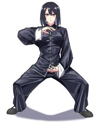 Rule 34 | absurdres, black dress, black hair, china dress, chinese clothes, dress, fighting stance, highres, keine (kokoronokoibito), kung fu, martial arts, monk, original, red eyes, shaolin monk, sketch, solo, training
