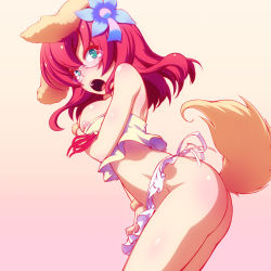 Rule 34 | 10s, 1girl, angry, animal ears, aqua eyes, ass, bad id, bad pixiv id, bare shoulders, blush, bottomless, breasts, cleavage, covering privates, covering breasts, dog ears, flat ass, glasses, gradient hair, highres, large breasts, multicolored hair, nipple slip, nipples, no game no life, red hair, short hair, solo, stephanie dora, tail, takeda yukimura