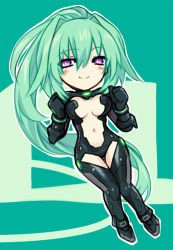 Rule 34 | 10s, 1girl, bad id, bad pixiv id, blush, breasts, chibi, female focus, full body, green hair, green heart (neptunia), kamia (not found), large breasts, long hair, looking at viewer, neptune (series), ponytail, power symbol-shaped pupils, purple eyes, solo, symbol-shaped pupils, vert (neptunia), very long hair