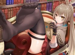 Rule 34 | 1girl, absurdres, bag, book, bookshelf, boots, unworn boots, brown capelet, brown eyes, brown hair, capelet, couch, dagger, feather hair ornament, feathers, feet, female focus, foot focus, gloves, hair ornament, highres, hololive, hololive english, huge filesize, knife, layered clothes, long hair, looking at viewer, lying, nanashi mumei, no shoes, on back, paper bag, ponytail, roina (effj7473), sheath, sheathed, skirt, smile, soles, solo, thighhighs, virtual youtuber, weapon