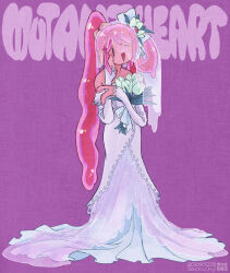 Rule 34 | 1girl, aizawa sachi, artist name, bridal veil, character name, dated, dress, full body, long hair, looking at viewer, mutantheart (omori), omori, open mouth, pink hair, solo, triangle mouth, twintails, veil, wedding dress, white dress