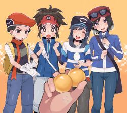 Rule 34 | + +, 1other, 4boys, :d, :o, backpack, bag, blue jacket, blush, breath, brown eyes, brown hair, calem (pokemon), closed eyes, commentary request, creatures (company), elio (pokemon), excited, flying sweatdrops, game freak, gloves, hat, heart, heart-shaped pupils, highres, jacket, lucas (pokemon), multiple boys, nate (pokemon), nintendo, nugget (pokemon), open mouth, pants, pokemon, pokemon bw2, pokemon dppt, pokemon sm, pokemon xy, red headwear, sana (37pisana), sexually suggestive, shirt, short hair, short sleeves, shoulder bag, smile, sparkle, strap slip, sweat, symbol-shaped pupils, t-shirt, teeth, tongue, trap, upper teeth only, visor cap, white gloves, yellow bag, zipper pull tab