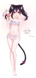 Rule 34 | 10s, 1girl, 2016, alternate costume, ango, animal ears, ankkoyom, bad id, bad pixiv id, barefoot, bead bracelet, beads, bikini, bikini skirt, black hair, bow, bracelet, breasts, cat day, cat ears, cat tail, character name, copyright name, dated, double scoop, earrings, fangs, food, frilled bikini, frills, full body, groin, hair between eyes, hair bow, halterneck, heart, highres, holding, holding food, ice cream, ice cream cone, jewelry, kemonomimi mode, long hair, looking at viewer, love live!, love live! school idol project, nail polish, navel, open mouth, pink bow, red eyes, red nails, signature, small breasts, solo, standing, stomach, swimsuit, tail, tail bow, tail ornament, thigh gap, toenail polish, toenails, triangle, twintails, white bikini, yazawa nico