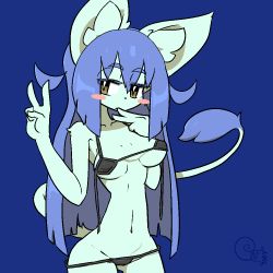 Rule 34 | 1girl, blue background, blue hair, cat, furry, furry female, long hair, scarf, simple background, smile, solo, the amboina, yellow eyes
