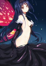 Rule 34 | 10s, 1girl, accel world, antenna hair, ass, bad id, bad pixiv id, bare shoulders, black hair, breasts, brown eyes, butterfly wings, clare (543), elbow gloves, gloves, hairband, insect wings, kuroyukihime, long hair, medium breasts, sideboob, solo, undressing, wings