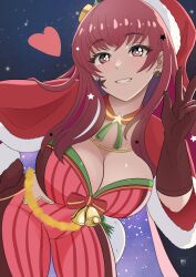Rule 34 | 1girl, absurdres, blue cape, bodysuit, cape, christmas, facial mark, fire emblem, fire emblem engage, fire emblem heroes, hair ornament, hat, heart, highres, ihsnet, leaning forward, multicolored cape, multicolored clothes, nintendo, official alternate costume, red cape, red hair, santa hat, star (symbol), star facial mark, star hair ornament, yunaka (fire emblem), yunaka (fire emblem) (spirited envoy)