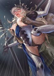 Rule 34 | 1boy, 1girl, armor, artist request, blush, grabbing another&#039;s breast, breasts, chain, corrin (female) (fire emblem), corrin (fire emblem), cuffs, fire emblem, grabbing, handcuffs, hetero, lactation, large breasts, milk, nintendo, nipples, open mouth, platinum blonde hair, pointy ears, restrained, stocks, tagme, tears, thighs
