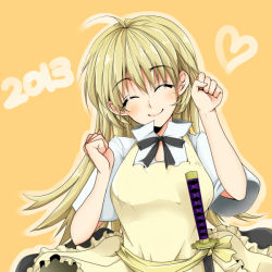 Rule 34 | 10s, 1girl, 2013, blonde hair, closed eyes, long hair, saitou ikura, solo, sword, todoroki yachiyo, weapon, working!!