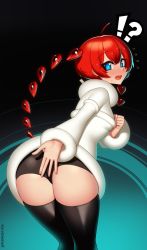 Rule 34 | !?, ass, covering privates, covering ass, embarrassed, kuroonehalf, persona 5, persona 5 scramble: the phantom strikers, red hair, sophia (p5s), thighhighs