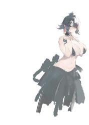 Rule 34 | 1girl, areola slip, bare shoulders, black choker, black hair, bracelet, breasts, choker, closed mouth, earrings, eyelashes, girls&#039; frontline neural cloud, hair over one eye, heart, heart-shaped pupils, highres, jewelry, large breasts, mole, mole on breast, mole under mouth, navel, nora (neural cloud), own hands together, parted lips, pink pupils, red eyes, short hair, simple background, sketch, skindentation, solo, sweat, swimsuit, symbol-shaped pupils, t lege d, white background