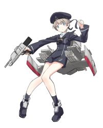 Rule 34 | anchor, black footwear, black socks, blue eyes, cannon, dress, hat, highres, holding, holding weapon, kantai collection, knees together feet apart, light smile, looking at viewer, rigging, sailor collar, sailor dress, sailor hat, shiya, short hair, silver hair, socks, solo, torpedo tubes, weapon, white background, z1 leberecht maass (kancolle)