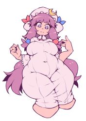 Rule 34 | 1girl, absurdres, blunt bangs, breasts, closed mouth, covered navel, crescent, crescent hat ornament, cropped legs, hat, hat ornament, head tilt, highres, large breasts, long hair, patchouli knowledge, plump, poorsdraws, purple eyes, purple hair, simple background, solo, thick thighs, thighs, touhou, white background