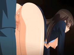 Rule 34 | 10s, age difference, animated, animated gif, anus, aoyama hatsune, ass, bouncing breasts, breasts, brown eyes, brown hair, censored, covered erect nipples, from behind, glasses, huge ass, huge breasts, jk to ero giin sensei, long hair, moaning, nipples, poro, sex, under table, vaginal