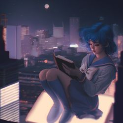 Rule 34 | bishoujo senshi sailor moon, blue hair, book, cityscape, mizuno ami, reading, tagme