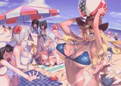 Rule 34 | &gt; &lt;, 10s, 6+girls, akitsu maru (kancolle), alternate costume, alternate skin color, american flag, arms up, bad id, bad pixiv id, bag, ball, bare arms, bare legs, bare shoulders, barefoot, beach, beach towel, beach umbrella, beachball, bikini, bikini top only, black bikini, black eyes, black hair, blonde hair, blouse, blue bikini, blue eyes, blue hair, braid, breasts, brown hair, carrying over shoulder, closed eyes, cloud, cloudy sky, convenient censoring, cowboy hat, crab, crop top, day, flag print, flower, food, frilled bikini, frills, from behind, from side, green bikini, grey bikini, haguro (kancolle), hair between eyes, hair flaps, hair flower, hair ornament, hair over one eye, halterneck, hamakaze (kancolle), hat, hayasui (kancolle), hibiki (kancolle), hibiscus, highleg, highleg swimsuit, highres, holding, holding bag, huge breasts, i-58 (kancolle), ice cream, imminent hug, incoming hug, iowa (kancolle), kantai collection, katahira (hiyama), kawakaze (kancolle), kitakami (kancolle), large breasts, lifebuoy, looking at another, looking to the side, lying, midriff, multiple girls, navel, ocean, on back, on stomach, one-piece swimsuit, ooi (kancolle), outdoors, outstretched arms, outstretched hand, peaked cap, pervert, pink hair, purple bikini, red hair, ro-500 (kancolle), sand, sand sculpture, school swimsuit, shirt, side-tie bikini bottom, silver hair, single braid, sitting, sitting on person, sky, sleeping, small breasts, soles, standing, standing on one leg, star-shaped pupils, star (symbol), swim ring, swimsuit, symbol-shaped pupils, tan, tank top, tanline, tears, tenryuu (kancolle), towel, umbrella, umikaze (kancolle), underboob, untied bikini, uzuki (kancolle), white bikini, white hat, white one-piece swimsuit, white shirt