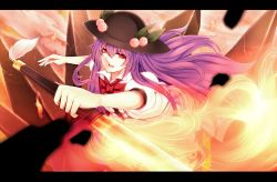 Rule 34 | 1girl, female focus, hat, highres, hinanawi tenshi, holding, letterboxed, long hair, nue0192, purple hair, red eyes, solo, sword of hisou, touhou