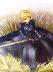 Rule 34 | 1girl, ahoge, armor, armored dress, artoria pendragon (fate), avalon (fate/stay night), bad id, bad pixiv id, blonde hair, dress, excalibur (fate/stay night), fate/stay night, fate (series), field, highres, irohara, saber (fate), sheath, sheathed, solo, sword, weapon