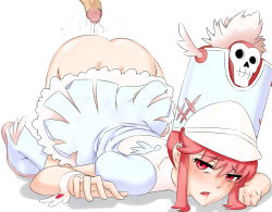 Rule 34 | 10s, 1boy, 1girl, absurdres, aftersex, all fours, ass, blush, boots, dimples of venus, dress, erection, hat, highres, jakuzure nonon, kill la kill, looking at viewer, no panties, open mouth, penis, pink eyes, pink hair, shako cap, shoes, stormcow, top-down bottom-up, uncensored, uniform, winged footwear, winged hat, wings