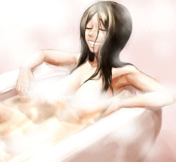 Rule 34 | 1girl, alice: madness returns, alice (alice in wonderland), alice in wonderland, alice liddell (american mcgee&#039;s alice), american mcgee&#039;s alice, bath, bathtub, breasts, censored, ceramic man, cleavage, closed eyes, convenient censoring, grin, nude, smile, solo, steam, water, wet