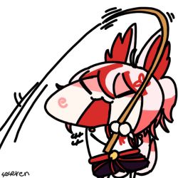 Rule 34 | 1girl, ahoge, animal ears, animated, animated gif, closed eyes, fishing, fishing rod, lowres, multiple tails, open mouth, seseren, tail