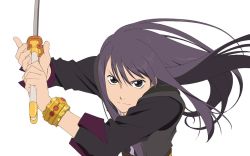 Rule 34 | 00s, 1boy, alfa system, black eyes, black hair, bracelet, jewelry, katana, long hair, male focus, official art, simple background, solo, sword, tales of (series), tales of the world radiant mythology 3, tales of vesperia, weapon, white background, yuri lowell