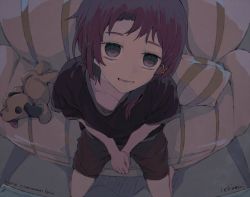 Rule 34 | 1girl, couch, iwakura lain, looking at viewer, serial experiments lain, sitting, solo, stuffed animal, stuffed toy