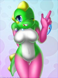 Rule 34 | 1girl, breasts, bubble bobble, dinosaur, female focus, furry, furry female, gender request, genderswap, solo, standing, tagme, taito, underwater