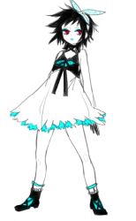 Rule 34 | 1girl, black hair, d.gray-man, dress, female focus, full body, partially colored, red eyes, road kamelot, solo, white background
