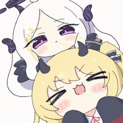 Rule 34 | &gt;3&lt;, &gt; &lt;, &gt;o&lt;, 2girls, :&lt;, animated, animated gif, black gloves, black halo, black ribbon, blonde hair, blue archive, blush stickers, chibi, closed eyes, closed mouth, collared shirt, commentary request, demon girl, demon horns, gloves, hair ribbon, halo, headpat, hina (blue archive), horns, ibuki (blue archive), long hair, looping animation, multiple girls, neck ribbon, open mouth, parted bangs, purple eyes, red ribbon, ribbon, shirt, simple background, umihio, v-shaped eyebrows, white background, white hair, white shirt, yellow halo